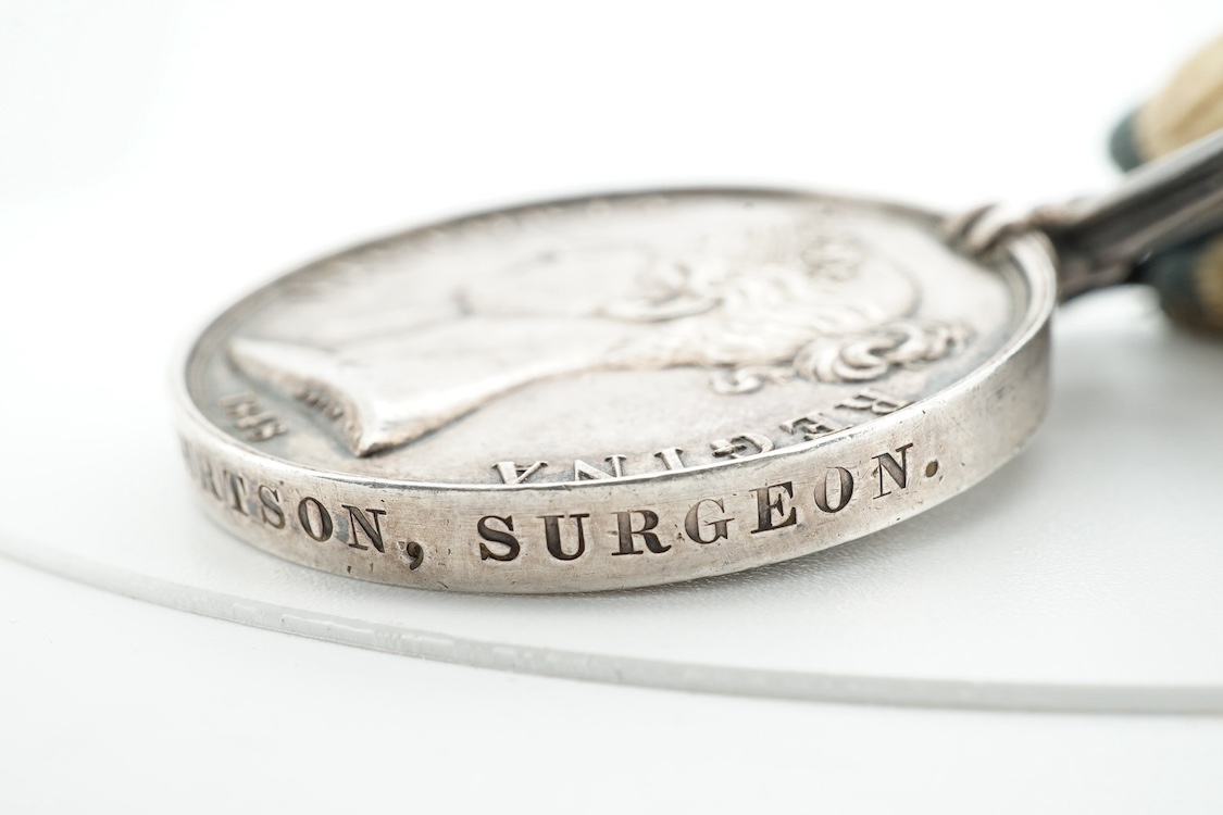 Battle of Trafalgar interest; Four medals awarded to members of the Robertson family. A Victorian naval General Service Medal to Thomas Robertson, Surgeon, with three bars for;, Sirius 17 April 1806, Trafalgar and Egypt,